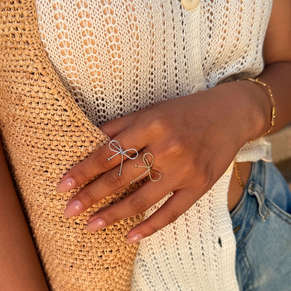 Bague Simple Series Daily Bow Knot En Acier Inoxydable Étanche Couleur Or Image3