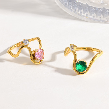 Bagues pour femmes en acier inoxydable, couleur or, avec zircon et forme géométrique simple, pour le quotidien. Bagues en acier inoxydable étanches, couleur or, serties de zircon et ornées de pierres précieuses. Collection Simple. 2