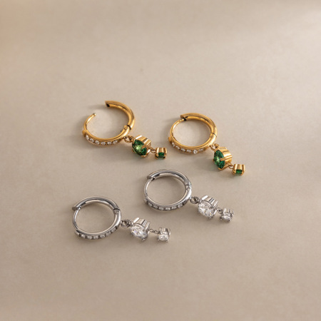 Boucles d'oreilles pendantes pour femme, style rétro, à pompon, en acier inoxydable étanche, couleur or et zircon. 2