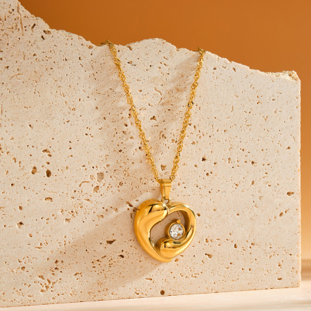 Colliers pendentifs pour femmes en acier inoxydable étanche couleur or, collection Simple Series Sweet Heart 2