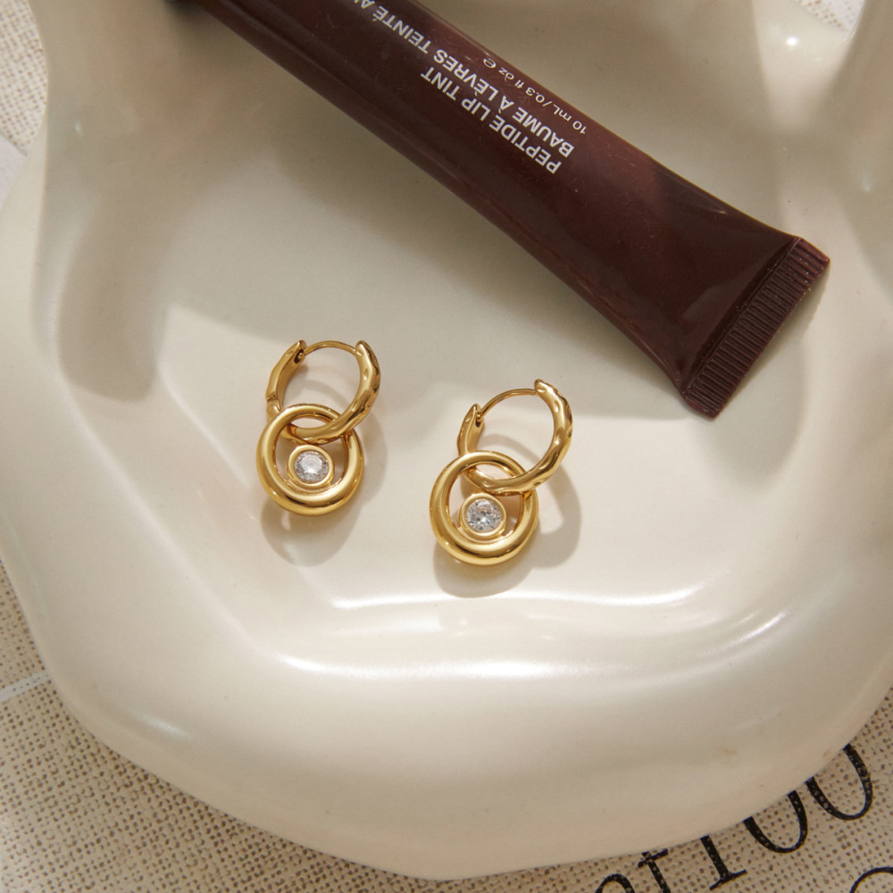 Boucles D'Oreilles Pendantes Pour Femme, Élégantes Et Rondes, En Acier Inoxydable Doré, Collection Simple Series Image3