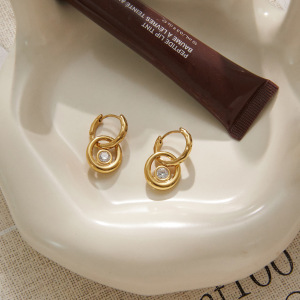 Boucles D'Oreilles Pendantes Pour Femme, Élégantes Et Rondes, En Acier Inoxydable Doré, Collection Simple Series h5 Image3