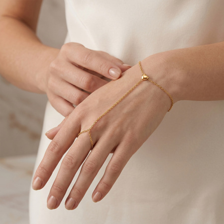 Chaîne de poignet femme en acier inoxydable doré, motif cœur simple
