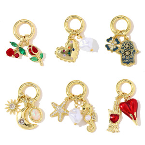 Pendentifs Femme Romantiques En Forme De Cœur, De Cerise Et De Lune, Couleur Cuivre Et Or h5 Image4