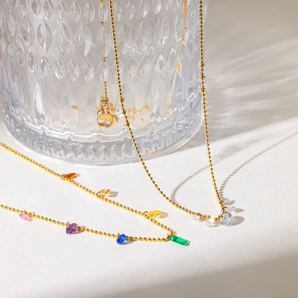 Colliers Pendentifs Pour Femmes En Acier Inoxydable Étanche, Couleur Or, Avec Zircon Image3