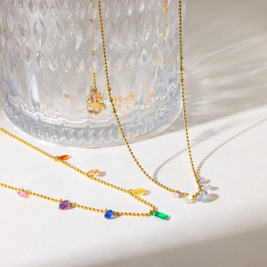 Colliers Pendentifs Pour Femmes En Acier Inoxydable Étanche, Couleur Or, Avec Zircon h5 Image3