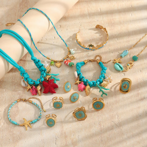 Ensembles De Bijoux Pour Femmes En Acier Inoxydable Doré, Style Océan Romantique, Motif Étoile De Mer Et Étoiles De Mer h5 Image3