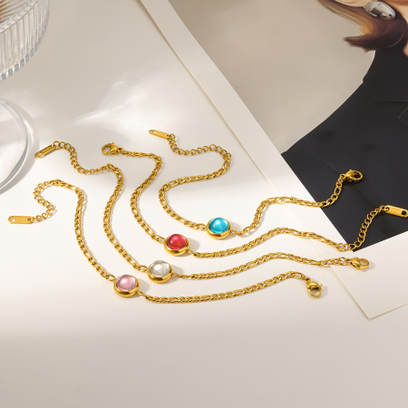 Bracelets à maillons pour femmes Daily Circle en acier inoxydable étanche avec zircon coloré