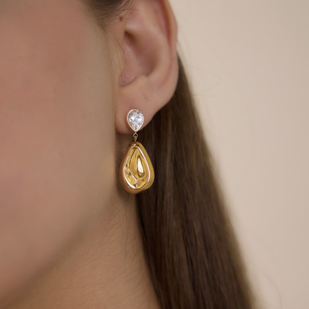 Boucles d'oreilles pendantes pour femmes, style rétro, en acier inoxydable, couleur or, étanches, collection Simple Series. 2