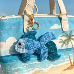 Porte-Clés En Tissu Avec Perles De Style Océanique Naturel Et Multicolores, Orné De Poissons. Série Simple. Porte-Clés En Tissu Avec Perles Et Poisson. h5 Image2