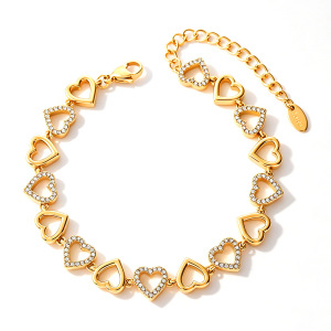 Bracelet Chaîne Femme En Acier Inoxydable Étanche Couleur Or Avec Strass En Forme De Cœur h5 Image4