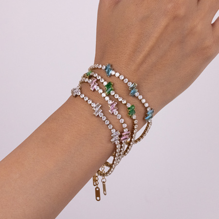 Bracelets à maillons pour femmes en acier inoxydable étanche, couleur or, avec zircon.