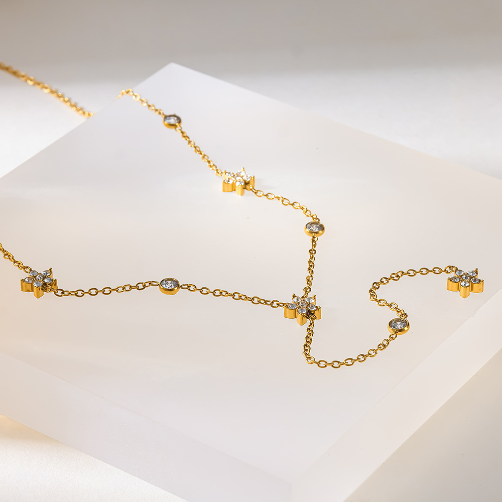 Colliers À Maillons Pour Femmes, Forme Géométrique Simple Et Luxueuse, En Acier Inoxydable, Couleur Or, Avec Zircon, Étanches. Image2