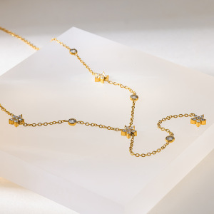 Colliers À Maillons Pour Femmes, Forme Géométrique Simple Et Luxueuse, En Acier Inoxydable, Couleur Or, Avec Zircon, Étanches. h5 Image2