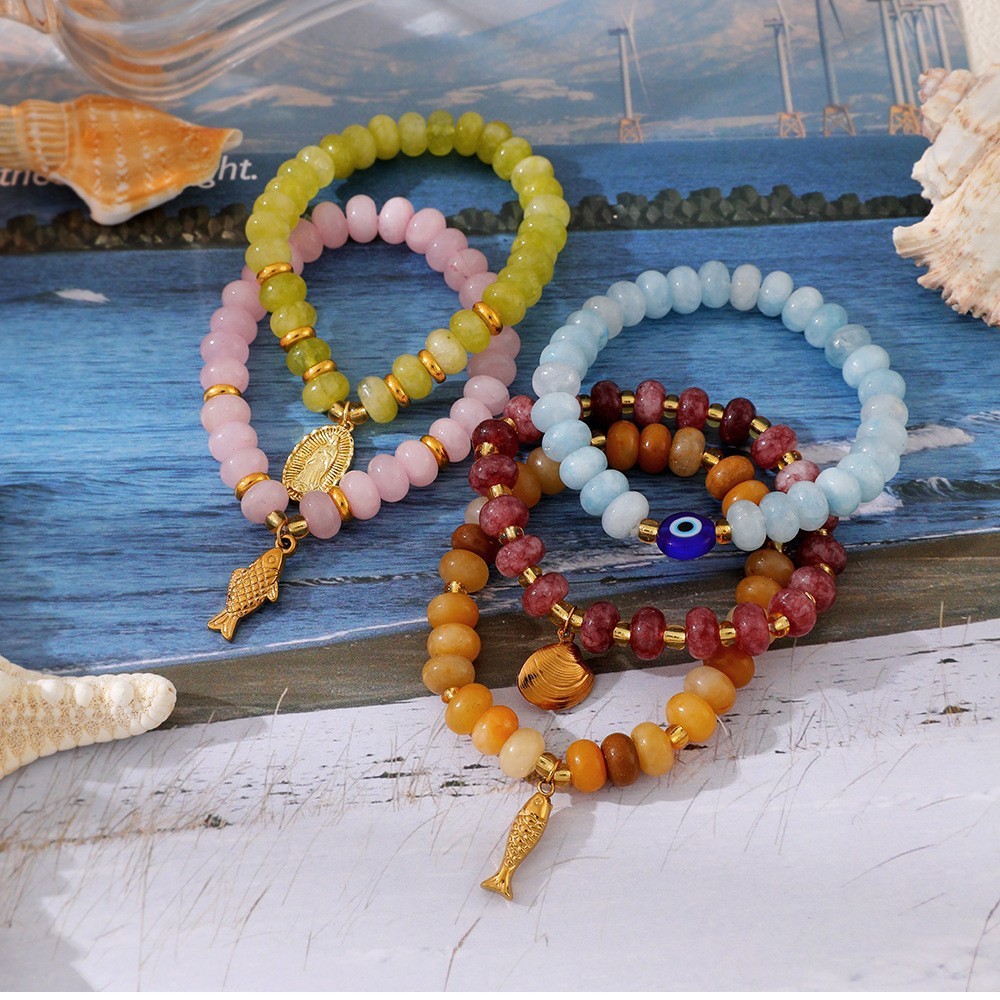 Bracelets Pour Femmes Avec Pendentif Poisson En Perles De Pierres Naturelles De Style Océanique Image3