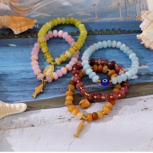Bracelets Pour Femmes Avec Pendentif Poisson En Perles De Pierres Naturelles De Style Océanique h5 Image3