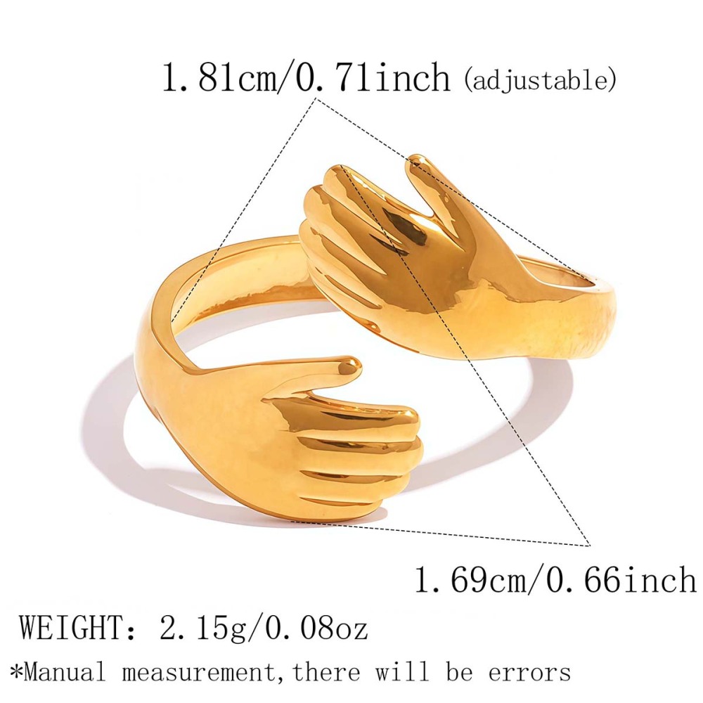 Bague Simple Series Daily Palm Hug En Acier Inoxydable Étanche Couleur Or 