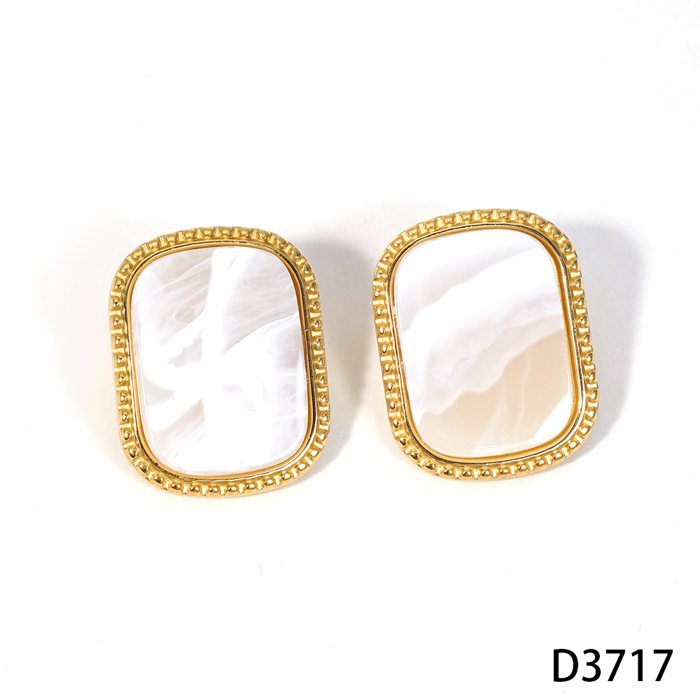 Boucles D'Oreilles Puces Rétro Rectangulaires En Résine Pour Femmes, Collection Classique 