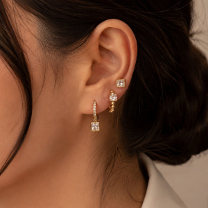 Ensembles De Boucles D'Oreilles Pour Femmes, Style Rectangulaire Simple, En Acier Inoxydable, Étanches, Couleur Or, Avec Zircon. h5 Image4