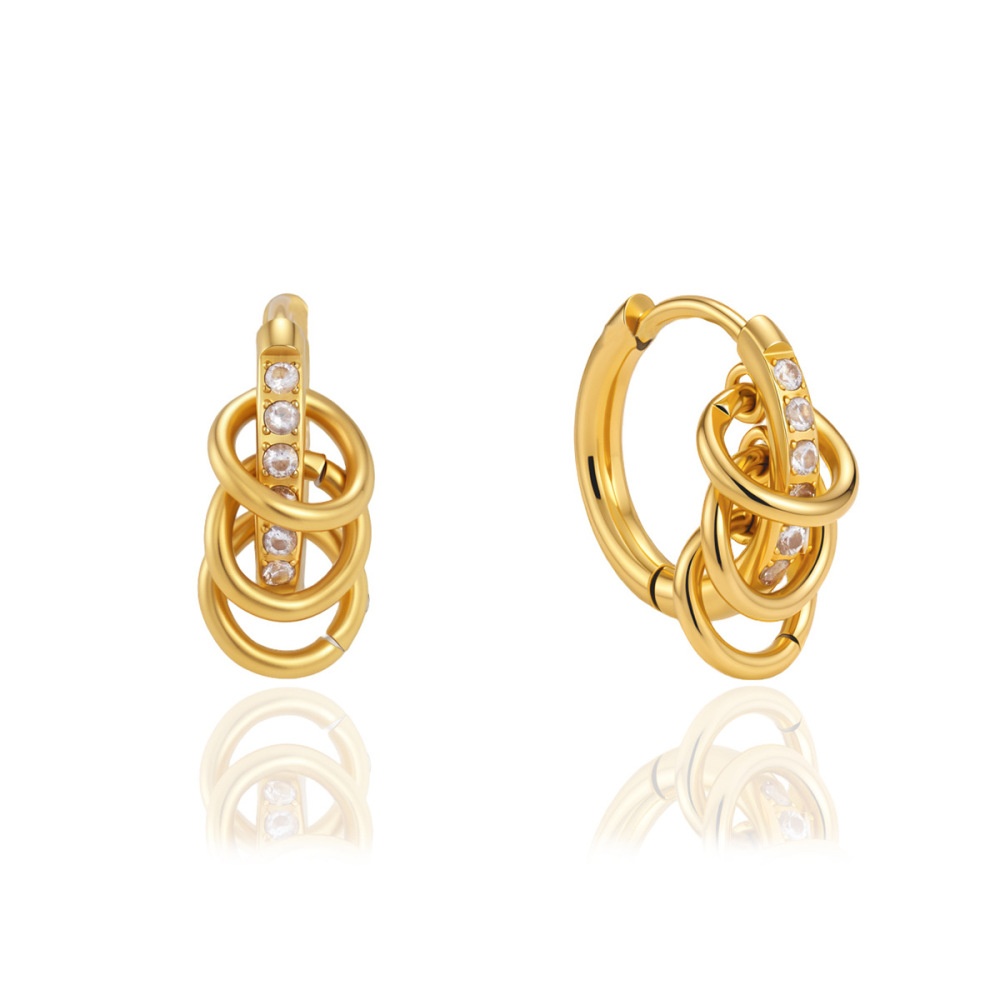 Boucles D'Oreilles Créoles Pour Femmes En Acier Inoxydable Étanche, Couleur Or, Avec Zircon. Image4