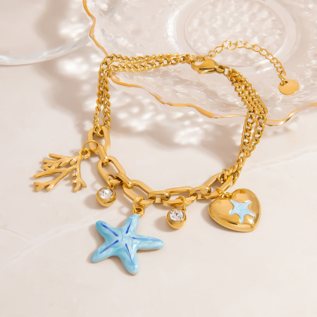 Ensembles de colliers pour femmes en acier inoxydable doré, style océan, motif étoile de mer et étoiles de mer 2