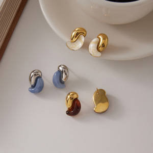 Boucles D'Oreilles Puces Pour Femmes, Style Rétro, Forme Irrégulière, En Acier Inoxydable, Couleur Or, Étanches, Collection Simple Series h5 Image3