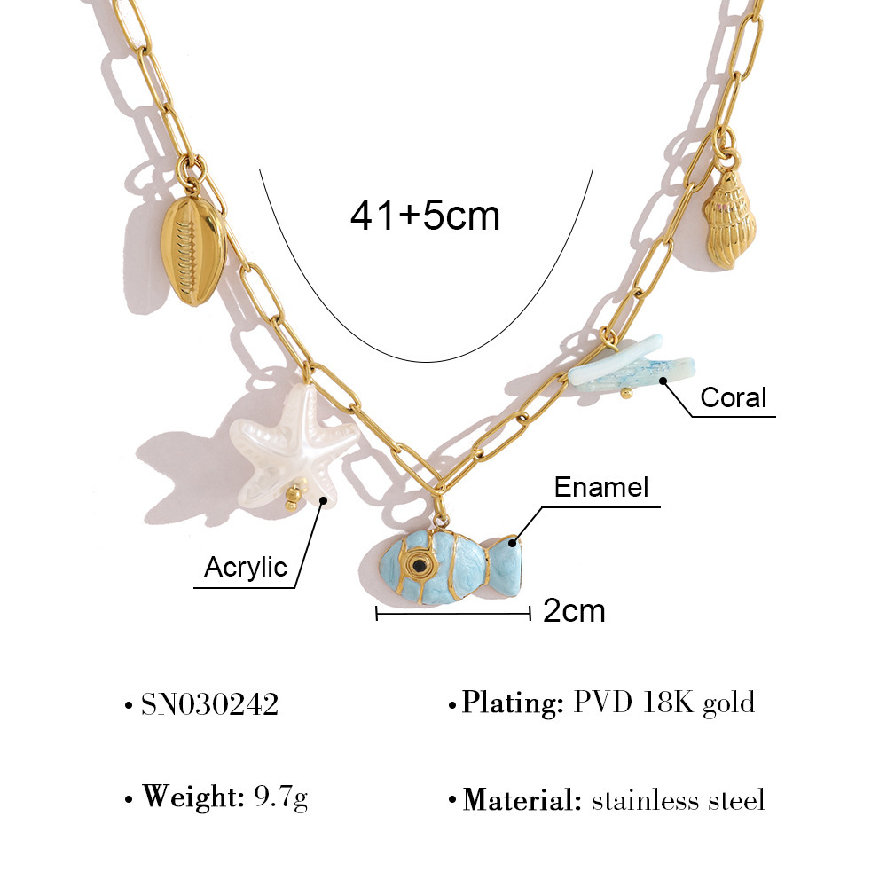 Colliers Pendentifs Pour Femmes, Style Océanique, En Acier Inoxydable Émaillé, Couleur Or, Avec Poissons