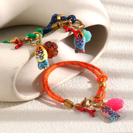 Bracelets tressés pour femmes, style ethnique océanique, motif poisson. 2