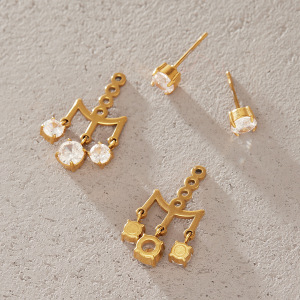 Boucles D'Oreilles Pendantes Pour Femme, En Acier Inoxydable Imperméable, Couleur Or, Avec Pompon Simple Et Zircon. h5 Image3