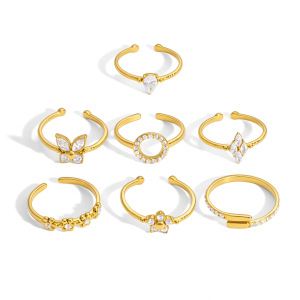 Bagues Pour Femmes En Acier Inoxydable Doré, Ornées De Fleurs Et De Papillons, Avec Zircon Et Pierres Précieuses. h5 Image5