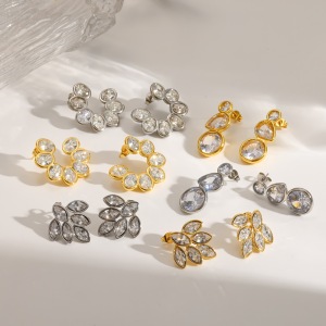 Boucles D'Oreilles Puces Pour Femmes En Acier Inoxydable Étanche, Couleur Or, Ornées De Strass h5 Image2