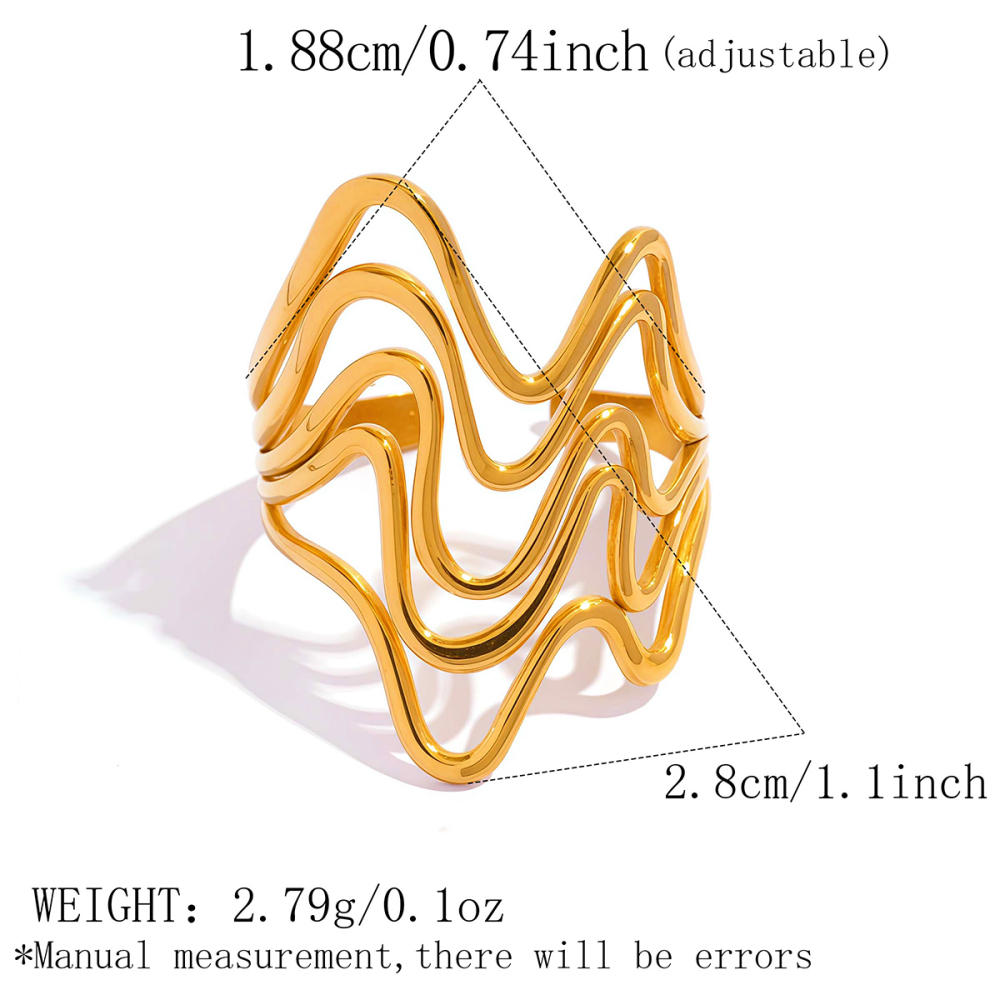 Bague Tendance Quotidienne Simple Series En Acier Inoxydable Étanche Couleur Or, Forme Irrégulière