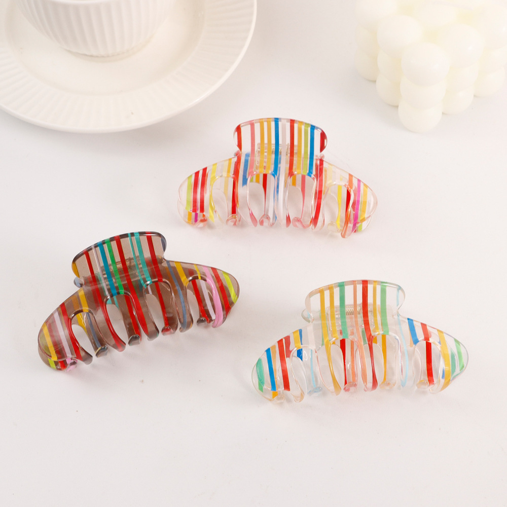 Pinces À Cheveux En Pvc À Rayures Décontractées Et Lignes De Couleurs Mélangées, Série Simple h5Image2