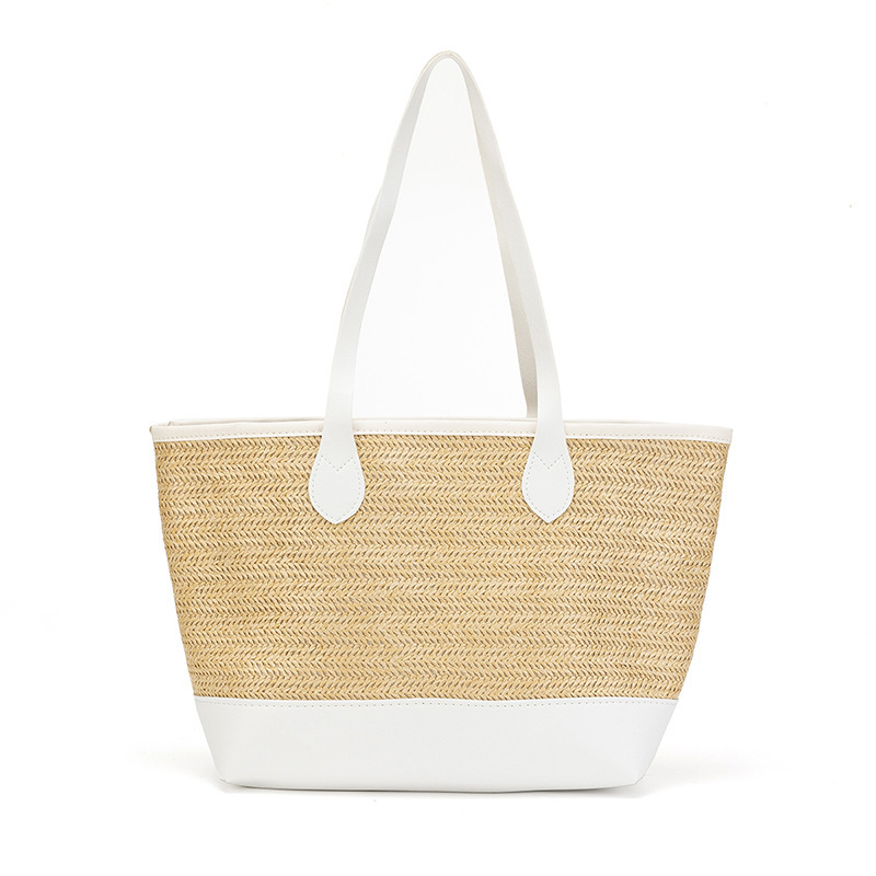 Sac Cabas Femme En Raphia Tissé Uni, Style Décontracté
