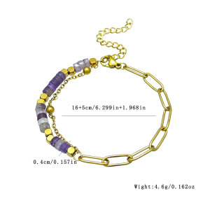 Bracelets Pour Femmes En Perles, Acier Inoxydable, Imperméables, Couleur Or, Avec Pierres Naturelles. h5 Image3