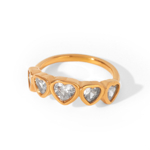 Bagues Simple Series Daily Heart En Acier Inoxydable Étanche Couleur Or Avec Zircon. h5
