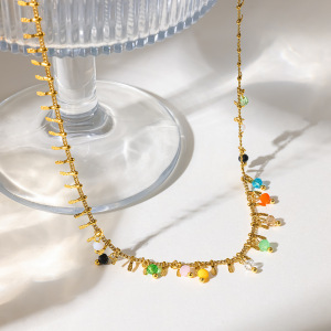 Colliers À Maillons Pour Femmes En Acier Inoxydable, Étanches, Couleur Or Et Zircon, Avec Pompon h5 Image2