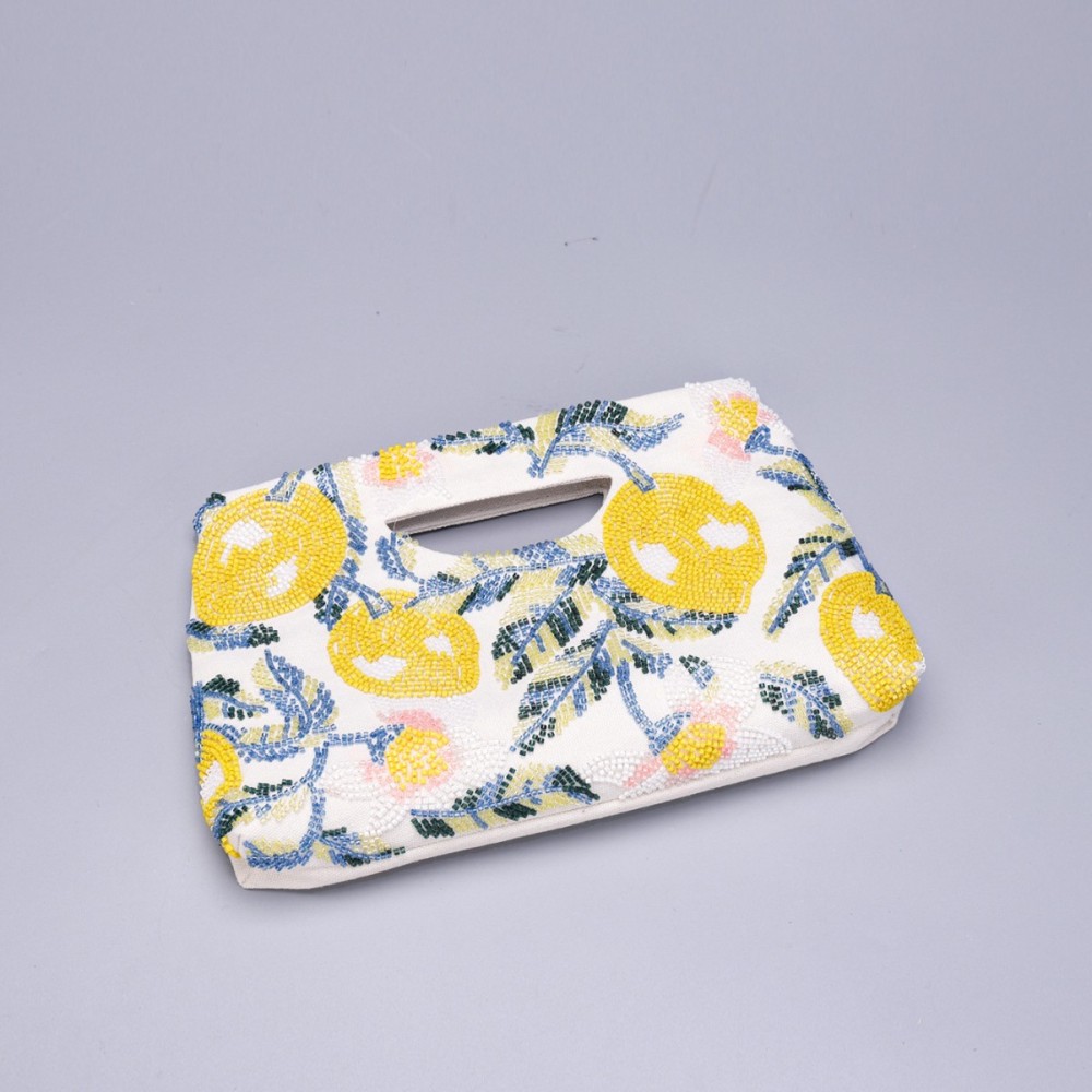 Sac Carré Pour Femme En Tissu Tissé Patchwork De Fruits Et Perles, Style Décontracté Image3