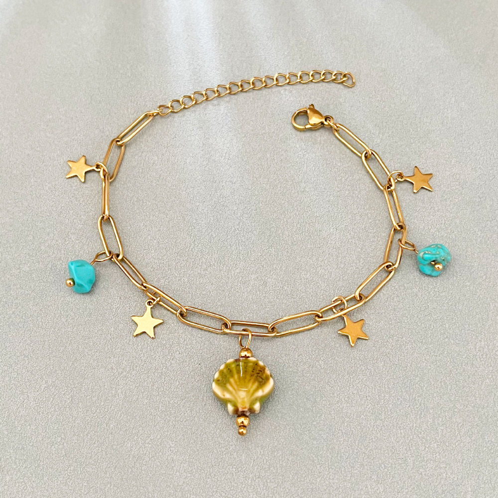 Bracelets À Breloques Pour Femmes, Motif Coquillage, En Acier Inoxydable, Étanches, Couleur Or 