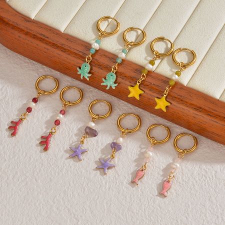 Boucles d'oreilles pendantes pour femmes, style océanique, en acier inoxydable étanche