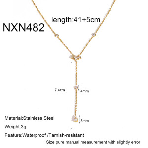 Colliers À Maillons Pour Femmes, En Acier Inoxydable, Couleur Or, Avec Pompon Et Zircon, Collection Simple Series Daily Tassel h5 