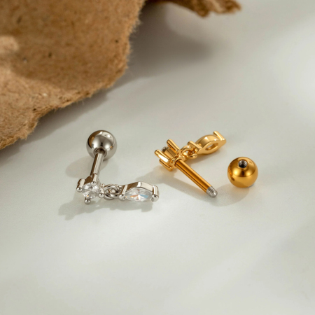 Boucles d'oreilles piercing pour femme, forme géométrique simple, couleur cuivre doré, zircon. 2