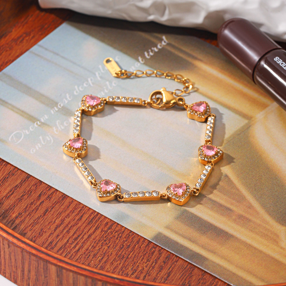 Bracelet Chaîne Simple Daily Chain Circle En Acier Inoxydable Étanche Couleur Or Avec Zircon Pour Femme Image3