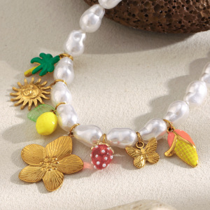 Colliers De Perles Artificielles En Acier Inoxydable Avec Motif De Fleurs Et De Fruits, Parfaits Pour Les Vacances h5 Image3