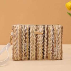 Sac Carré Pour Femme En Raphia Tissé À Rayures Multicolores, Style Décontracté h5 