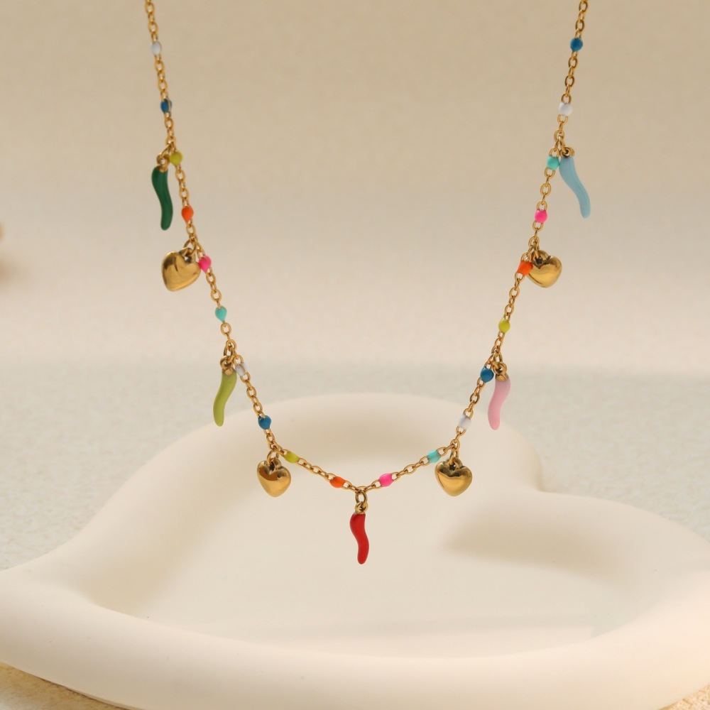 Collier Chaîne Cœur Quotidien Simple Series En Acier Inoxydable Étanche Couleur Or Pour Femme h5Image4