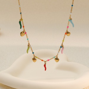 Collier Chaîne Cœur Quotidien Simple Series En Acier Inoxydable Étanche Couleur Or Pour Femme h5 Image4