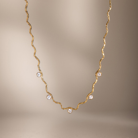 Colliers à maillons pour femmes, en acier inoxydable, couleur or, étanches, avec zircon, lignes simples