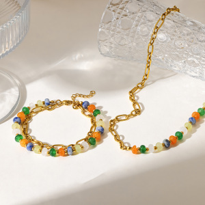 Ensembles De Bijoux Pour Femmes Simple Series Retro Patchwork Beads En Acier Inoxydable Étanche Couleur Or h5 Image2