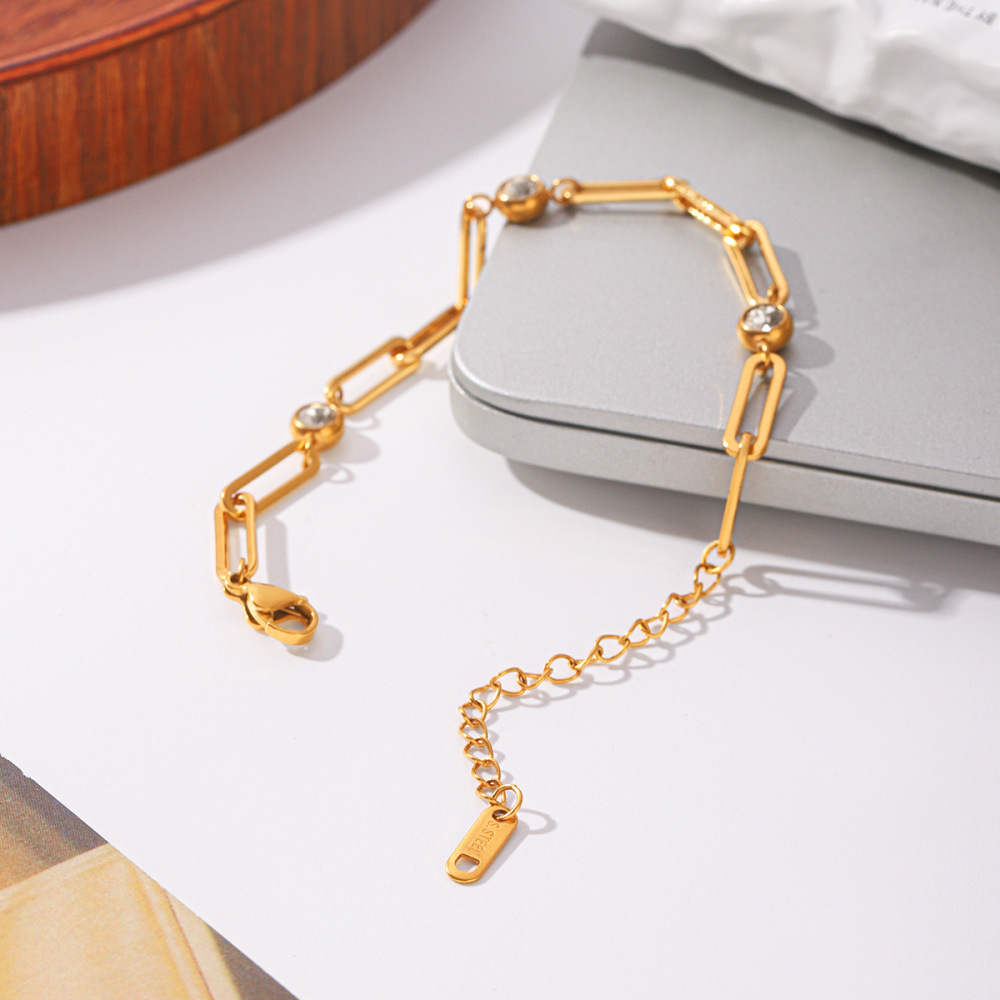 Bracelet Chaîne Pour Femme Simple Series Daily Chain En Acier Inoxydable Étanche Couleur Or Avec Zircon Image5